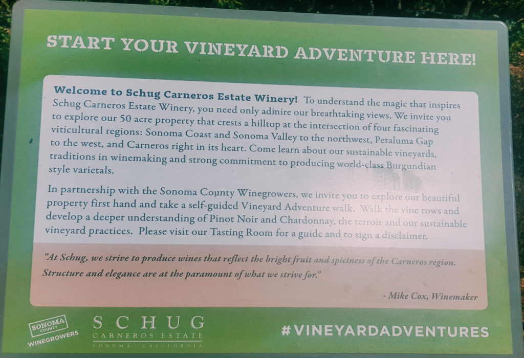 schug vineyard tour sign - sonoma valley wine tasting